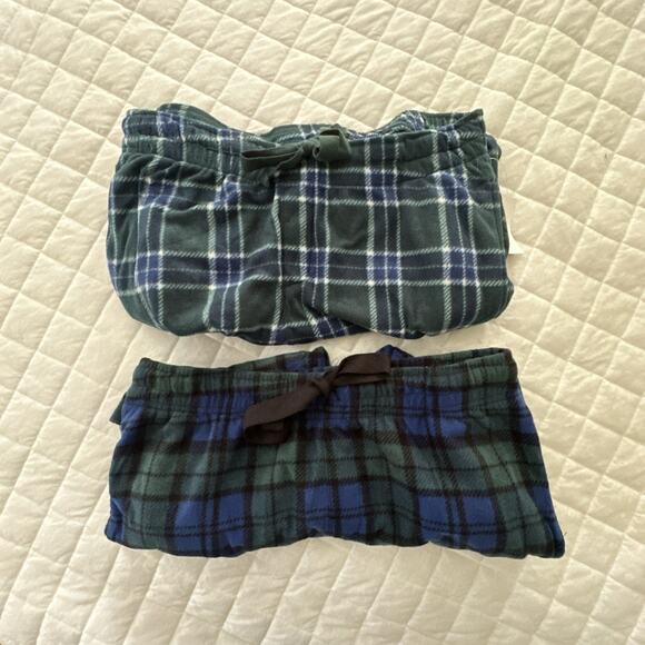BERKLEY JENSEN Lot 2 Mens Pajama Pants Medium Blue Plaid Fleece Drawstring - Picture 2 of 16
